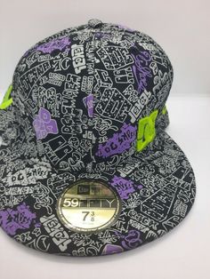 RARE pre owned DC Shoes New Era Skate Hat Fitted Cap Size 7 3/8” 59Fifty All Over Print. Casual Multicolor Fitted Hat With Flat Brim, Casual Fitted Hat With Flat Crown For Streetwear, Casual Multicolor Flat Bill Fitted Hat, Casual Fitted Hat With Flat Crown, Casual Flat Crown Hat For Streetwear, Retro Flat Bill Fitted Hat For Streetwear, Multicolor Flat Brim Snapback Hat For Streetwear, Throwback Flat Brim Fitted Hat For Fans, Throwback Flat Brim Fitted Hat For Fan Gear