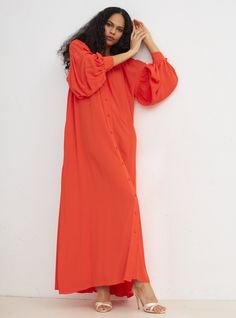 WF ATELIER 100 % Naturel Fabric Model height: 177CM 100% Viscose Length : 140 cm Solid Long Dresses For Daywear, Long Sleeve Viscose Maxi Dress For Casual Wear, Long Rayon Daywear Dresses, Oversized Orange Dresses For Spring, Long Rayon Dresses For Daywear, Summer Long Sleeve Viscose Maxi Dress, Summer Long Sleeve Maxi Dress In Viscose, Long Sleeve Viscose Maxi Dress For Summer, Billowy Maxi Dress For Dress Down Summer Days