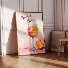 there is a sign that says apricot spritz next to a chair