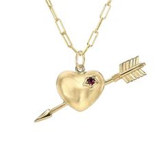 14K Gold Pierced Heart Charm Necklace – Nana Bijou Arrow Heart, Heart Charm Necklace, Present For Her, Solid Gold Chains, Jewellery Designer, Heart With Arrow, Layering Necklace, Precious Gemstones, Jewelry Gift Box