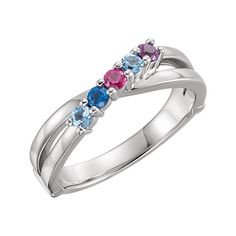 Customize with children's birthstone. This elegant ring is available in sterling silver with 1-6 birthstones. When you're ordering please select the ring size and include a note for birthstone details. I will respond your email to confirm. Stone will be set from left to right. This ring is sterling silver .925 but I can also make it in solid gold, please let me know if you're interested. The following simulated birthstones will be set: January - Simulated Garnet $0 February- Simulated Amethyst $ Classic Sterling Silver Birthstone Ring With Accent Stones, Mother's Day Stackable Sterling Silver Birthstone Ring, Mother's Day Sterling Silver Stackable Birthstone Ring, Stackable Sterling Silver Birthstone Ring For Mother's Day, White Gold Multi-stone Birthstone Ring, Birthstone Promise Ring With Accent Stones, Silver Birthstone Promise Ring, Sterling Silver Promise Birthstone Ring With Round Stone, Silver Birthstone Ring With Accent Stones For Promise