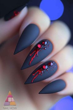 Diamond Halloween Nails, Black Fall Nails Acrylic, Tiffany Halloween Nails, Spooky Season Nails Stilleto, Spooky Nail Designs Almond, Plum Halloween Nails, Short Stilleto Nails Halloween, Autumn Classy Nails, Black Nails Ideas Halloween