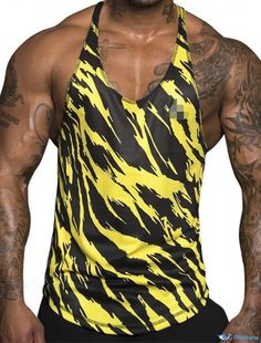 OrcaJump - Mens Camo Tank Top Tee Vest Crew Neck Sleeveless Fitness Athletic Sportswear Summer Apparel Summer Sportswear Tank Vest, Fitted Yellow Tops For Sports Events, Casual Summer Training Vest, Summer Training Racerback Vest, Summer Training Vest Tops, Yellow Sleeveless Activewear For Sports, Sleeveless Sportswear Tops For Running, Yellow Sleeveless Sports Activewear, Sleeveless Sportswear Tops For Sports Events