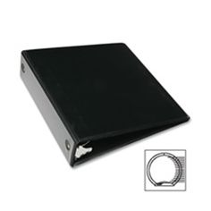 a black binder with two rings on each side