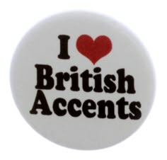 i love british accents button with red heart on the front and black lettering that says i love british accents