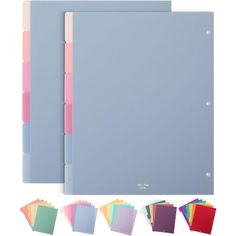 a set of three binders with different colors on each side and the same color