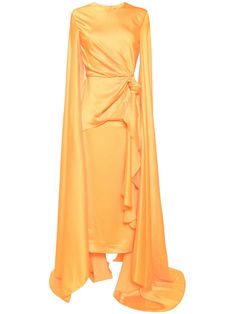 Orange Maxi Length Evening Dress, Elegant Satin Dress Orange, Orange Silk Maxi Dress For Evening, Luxury Elegant Orange Maxi Dress, Elegant Long Sleeve Orange Maxi Dress, Orange Silk Evening Maxi Dress, Elegant Orange Satin Maxi Dress, Luxury Orange Long Sleeve Maxi Dress, Luxury Orange Floor-length Dress