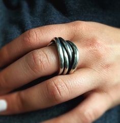 "Wrap Silver Ring, Infinity Ring, Unisex Ring, Alternative Wedding Ring. I named this great bold ring \"Nest\" ring, as it reminds me of a bird nest with all it's twisted wires. This outstanding statement \"Nest\" ring has a very substantial weight to it. If you fall over the trends and love the artistic bohemian look and looking for the perfect piece of jewelry to adore, this Nest ring is the one for you. Details - * Sterling silver * Weight may vary between 40-60 grams of Silver * Width - 0.70 Mallet Finger, Wire Accessories, Alternative Wedding Ring, Alternative Wedding Rings, Bold Rings, Infinity Ring, Twisted Wire, Bohemian Look, Unisex Ring