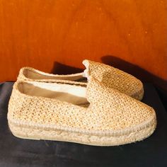 Beautiful Manebi Espadrilles! Slip-on Espadrilles With Textured Footbed For Vacation, Summer Beach Slip-ons With Textured Sole, Casual Natural Color Slip-ons For Spring, Natural Espadrilles With Textured Footbed For Vacation, Casual Slip-on Espadrilles With Cushioned Footbed, Beach Espadrilles With Textured Wedge Heel, Natural Color Summer Slip-on Espadrilles, Natural Straw Platform Espadrilles, Platform Straw Slip-on Espadrilles