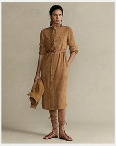 RALPH LAUREN Western Southwestern Equestrian Camel Tan Glove Soft Suede Leather Lined Button Front Coat Dress. Woman's Size 8. RARE NWT! WOULD LOOK SUPER CUTE WITH A RALPH LAUREN WESTERN OR EQUESTRIAN STYLE BELT! Measurements: Shoulder to shoulder : 19in Arm pit to arm pit: 20in Sleeve length: 23.5in Total length: 34in NEW WITH TAG Ralph Lauren Western Equestrian coat style dress is in perfect condition. Brand new with tags and no flaws noted. Please see pictures & measurements for more details. Ralph Lauren Western Style, Leather Coat Dress, Coat Style Dress, Ralph Lauren Western, Western Equestrian, Coat Style, Suede Dress, Ralph Lauren Dress, Menswear Inspired