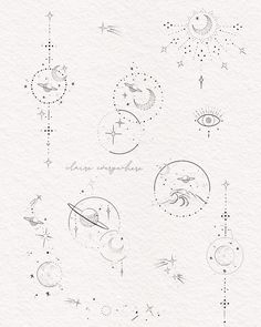 some drawings on paper with stars and planets