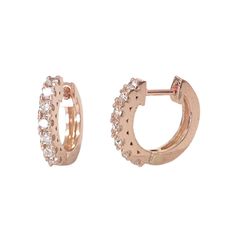 14K Gold & Diamond Medium Huggie Hoop Earrings Small Hoop Diamond Huggie Earrings, Rose Gold Huggie Earrings With Diamond Cut, Diamond Cut Huggie Hoop Earrings Gold Plated, Luxury Diamond-cut Huggie Hoop Earrings, Luxury Rose Gold Diamond-cut Huggie Earrings, Classic Earrings, Huggie Hoop Earrings, Single Earring, Gold Hoop Earrings