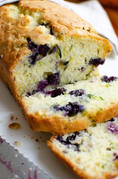 two slices of blueberry bread on a white plate