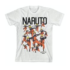 Show off your favorite manga series with this Naruto youth white graphic t-shirt! The Squad Art tee features a big, colorful graphic that has been professionally printed to ensure long-lasting print quality. The Naruto Shippuden fan apparel is classic white, and includes short sleeves for comfort and style in any weather. The Naruto manga series t-shirt is made of 100percent pre-shrunk cotton. It can be machine washed in cold water with like colors, then tumble dried for easy care. As an officia White Anime T-shirt With Sublimation Print, White Cotton T-shirt For Fan Events, White Anime Print T-shirt For Fans, Anime Graphic Print T-shirt For Fan Gatherings, White T-shirt With Sublimation Print For Fans, White Anime Print Tops, Anime Graphic Print Tops For Fans, Graphic Print T-shirt For Fan Conventions, Pop Culture Graphic T-shirt For Fan Conventions