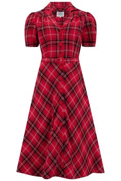 Vintage Christmas Dress | Party Dresses | Night Out Outfits Lisa Shirt Dress in Red Check Tartan Authentic 1940s Vintage Style at its Best £79.95 AT vintagedancer.com 1940s Style, Shirtwaist Dress, Vintage Inspired Fashion