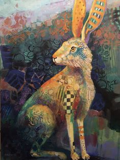 a painting of a rabbit sitting on the ground