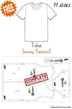 the front and back of a t - shirt sewing pattern