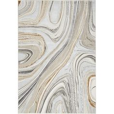 an abstract rug with grey, beige and white colors