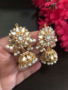 Luxury Bollywood Hand Set Jhumkas, Pakistani Jhumka Earrings, Ornate Heavy Jhumkas For Gift, Ornate Jhumkas For Wedding, Ornate Jhumkas, Temple Jewellery Earrings, Gold Jhumka, Streetwear Jewelry