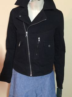 New with tags. Retail: $139 Lauren Ralph Lauren Jeans Co. Manhattan Women's Denim Black Zip Jacket�  Size: Small (armpit to armpit 18”, shoulder 15 1/2”, sleeve 24”, length 20”) Ralph Lauren asymmetric zip front. Zip front pockets. 99% Cotton 1% Elastane Track Page Views With Auctiva's FREE Counter Fitted Casual Cotton Biker Jacket, Spring Biker Denim Jacket In Cotton, Fitted Cotton Biker Jacket With Pockets, Spring Biker Denim Jacket, Cotton Long Sleeve Biker Jacket For Spring, Trendy Cotton Biker Jacket For Spring, Spring Fitted Biker Jacket With Pockets, Fitted Biker Jacket With Pockets For Spring, Fall Biker Denim Jacket