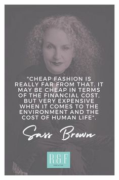 a woman with curly hair and a quote on it that says,'cheap fashion is really