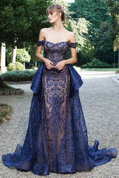 Buy the Off-Shoulder Lace Embroidered Gown N0134 by MNM COUTURE at CoutureCandy.com, shop MNM COUTURE N0134 now for attractive discounts. Modest Prom Gowns, Off The Shoulder Prom Dresses, Gaun Koktail, Prom Dresses Long Blue, Navy Blue Prom Dresses, Modest Prom, Dresses Lace, Prom Dresses Lace, Prom Dresses Blue