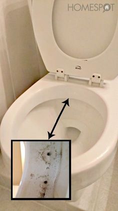 a close up of a toilet with an arrow pointing to the right and left side