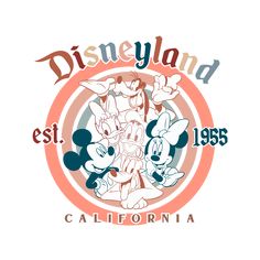 the logo for disneyland california with mickey mouse and other disney characters in an orange circle