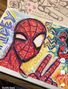 a drawing of a spider - man on a piece of paper next to an iphone