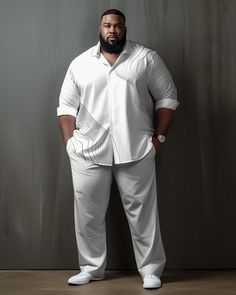 Outfits For Big Men, Plus Size Business, Big Men Fashion, Shirt Pant Set, Casual Long Sleeve Shirts, Mens Plus Size, Big Men, Men Looks, Shirt And Pants