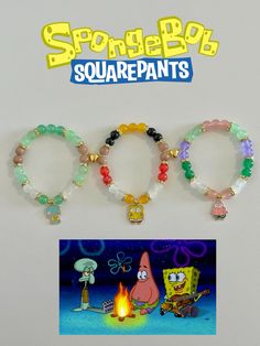 Available at JewelryByASY.com Spongebob X Squidward, Make Clay Beads, Themed Bracelets, Disney Bracelet, Bff Bracelets, Bead Charms Diy, Totally Spies