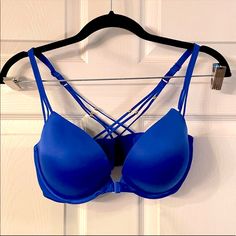 Very Padded!!!! Royal Blue Extra Padded Bra. Nwot. Blue Stretch Bra With Removable Pads, Blue Push-up Bra With Removable Pads, Victoria's Secret Blue Underwire Bra, Victoria's Secret Stretch Bra With Straps, Blue Push-up Bra With Lined Body, Victoria's Secret Stretch Blue Bra, Victoria's Secret Blue Push-up Bra, Rhinestone Bra, Demi Cup Bra