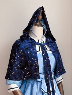 Short Hooded Velvet Lolita Cape by LHSJ #cape #starryclothes Starry Clothes, Cape Designs, Space Outfit, Star Clothing, Fantasy Clothing, Fantasy Fashion, Character Outfits, Costume Design, Look Cool