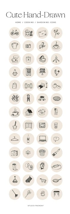 a large set of hand drawn furniture icons