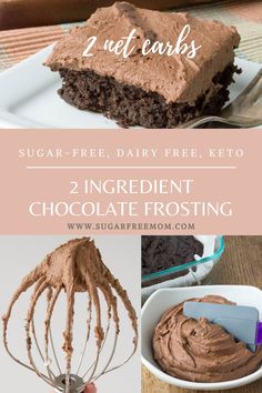 chocolate frosted brownies with text overlay that says, 2 ingredient chocolate frosting