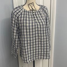 New With Tags! Old Navy Women’s Peasant Shirt Top Small Long Sleeved Black White Check/Plaid Pattern Stripes Elastic Neckline And Cuff Fall Halloween Campfire Cold Winter Casual Button-up Peasant Top For Fall, Fall Cotton Peasant Top For Work, Cotton Peasant Top For Workwear In Fall, Cotton Peasant Top For Fall Workwear, Casual Cotton Peasant Top For Fall, Casual Cotton Peasant Top For Workwear, Casual Black Cotton Peasant Top, Halloween Campfire, Peasant Shirt