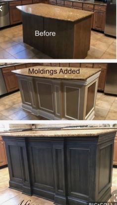 the before and after pictures of a kitchen island