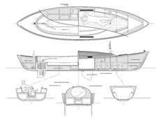 a drawing of a small boat with its interior and cockpits, as well as the floor