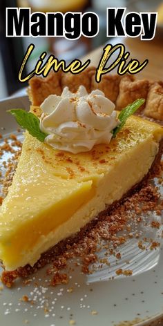 a slice of mango key lime pie on a plate