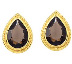 Bring a touch of glamour to your dressy or casual looks with these shimmering smoky quartz stud earrings. Artisan Craft, Smoky Quartz, Casual Looks, Gold Plate, Jewelry Earrings, Stud Earrings, Plating, Gold