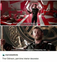 the avengers movie scene is shown with captioning that it looks like thor and his armor