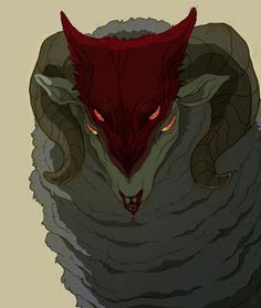 an animal with red eyes and horns on it's head