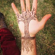 a person's hand with a tree drawn on it