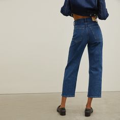 Women’s Way-High Jean | Everlane Everyday High Rise Dark Wash Pants, Everyday High-rise Dark Wash Pants, Versatile Mid-rise Jeans With Belt Loops, High Rise Cropped Jeans With Belt Loops For Work, Rigid Denim Cropped Bottoms For Work, Cropped Leg Rigid Denim Bottoms For Workwear, Versatile Denim Blue Jeans With Five Pockets, Rigid Denim Flare Jeans For Work, Versatile High Rise Denim Blue Jeans