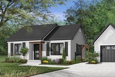 this is an artist's rendering of the front elevation of these small house plans