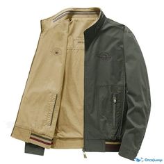 OrcaJump - Casual Loose-Fit Reversible Jacket with Detachable Hood Casual Khaki Outerwear With Zipper Closure, Casual Khaki Outerwear With Fleece Lining, Casual Khaki Windbreaker With Zipper Closure, Casual Hooded Jacket With Stand Collar For Outdoor, Casual Patchwork Outerwear For Outdoor Activities, Casual Khaki Hooded Jacket With Fleece Lining, Casual Khaki Patchwork Outerwear, Casual Khaki Windbreaker With Fleece Lining, Casual Khaki Windbreaker For Travel