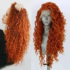 24" COPPER Red Orange Wavy Wig | Lace Front Wig | Heat Resistant Long Curly Lace Wig | BRAND NEW Human Hair Blend/Synthetic Wigs for Women This gorgeous Copper Red Orange Wavy wig will bring you a beautiful look for changing your style. It is 24 inches long and is human hair blend  The wig is heat resistant up to 350oF. So, you can cut, iron, curl, and style this wig. This brand new long curly wavy wig looks so realistic that you will love it. You can use this ready-to-wear wig for daily life, w Curly Hair Transformation, Red Curly Wig, 3a Curly Hair, Copper Lace, Styles For Long Hair, Curly Lace Wig, Wigs Synthetic, Red Wigs, Quality Hair Extensions