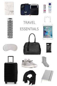 travel essentials for the traveler in black and white