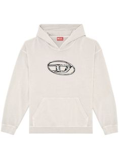 light beige cotton jersey texture logo print to the front slouchy hood drop shoulder long sleeves ribbed cuffs and hem front pouch pocket Bleach Hoodie, Diesel Sweatshirt, Texture Logo, Cotton Hoodie, Mens Activewear, White Hoodie, Grey Sweatshirt, Look Cool, Light Beige