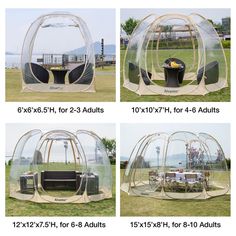 four different views of an inflatable bubble tent